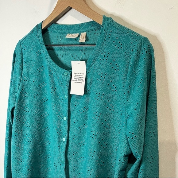 NWT | Womens | LOGO Lori Goldstein Teal Button Down Cardigan | Large - Picture 2 of 6